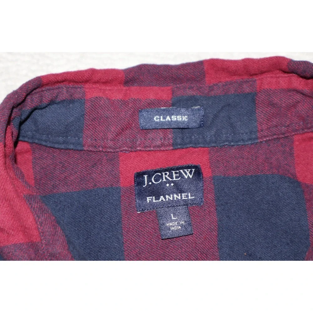 J.Crew Flannel Men Large Purple Navy Buffalo Plaid Classic Fit Long Sleeve Shirt